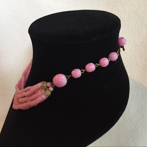 Vintage Multi Strand Pink Necklace - Picture 2 of 6